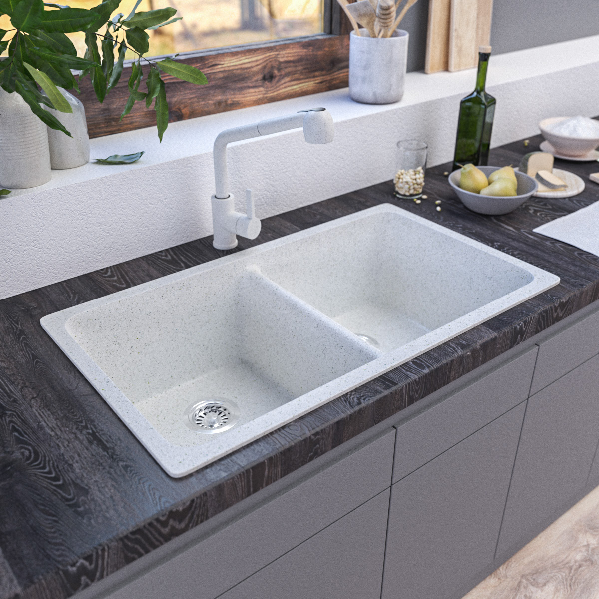 Pygmy Double Bowl Kitchen Sink — White